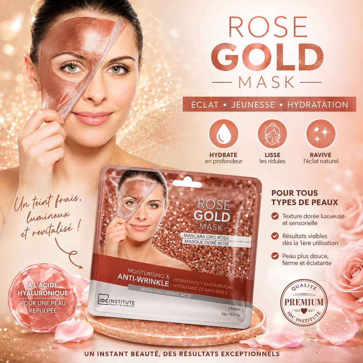 ✨ Masque Visage Rose Gold IDC Institute – Réf. 3432