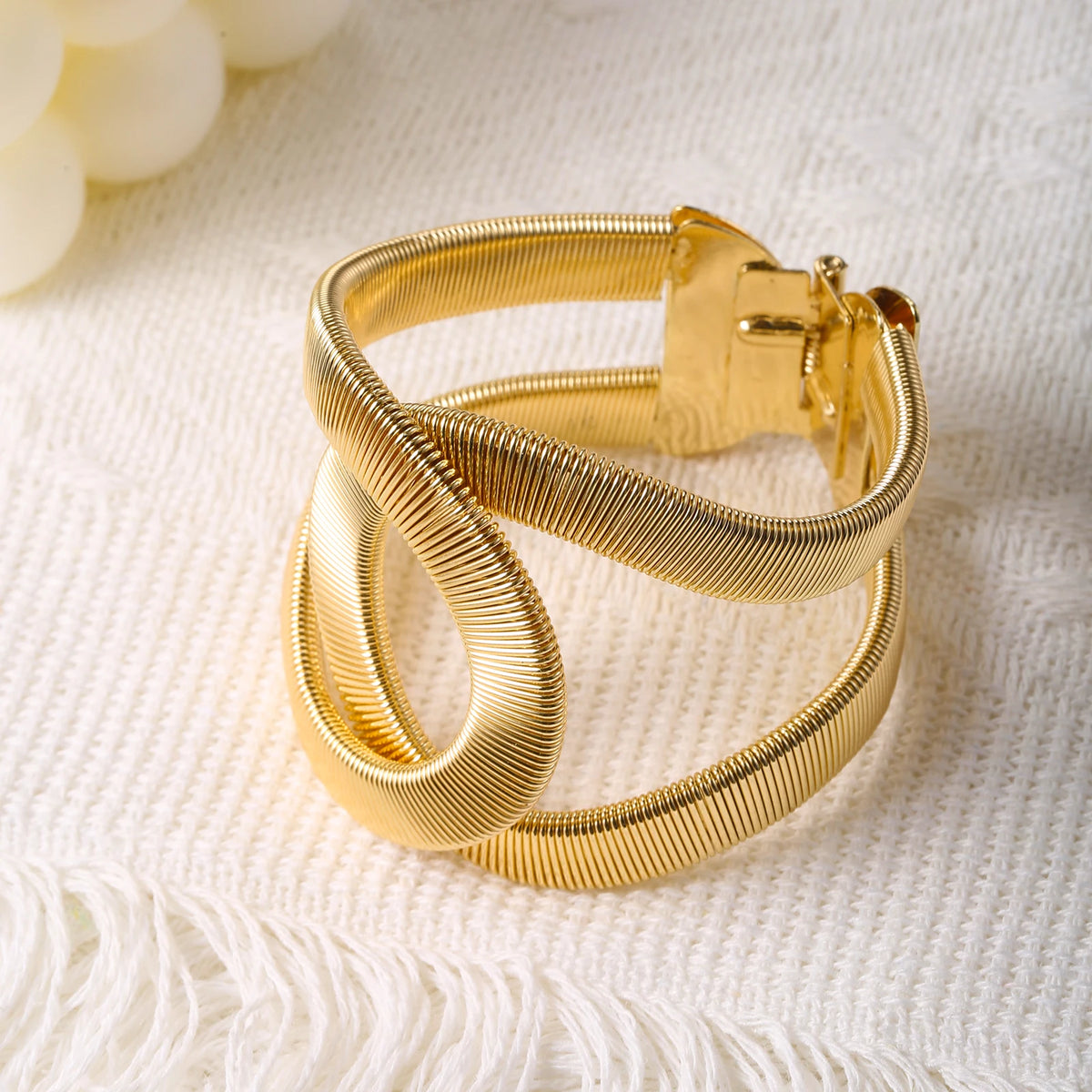 Bracelet Jonc Ouvert Épais pour Femme Plaqué Or 18K