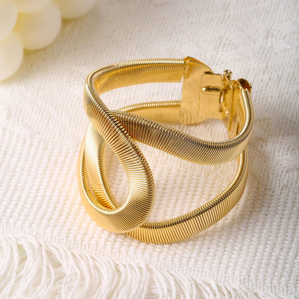Bracelet Jonc Ouvert Épais pour Femme Plaqué Or 18K