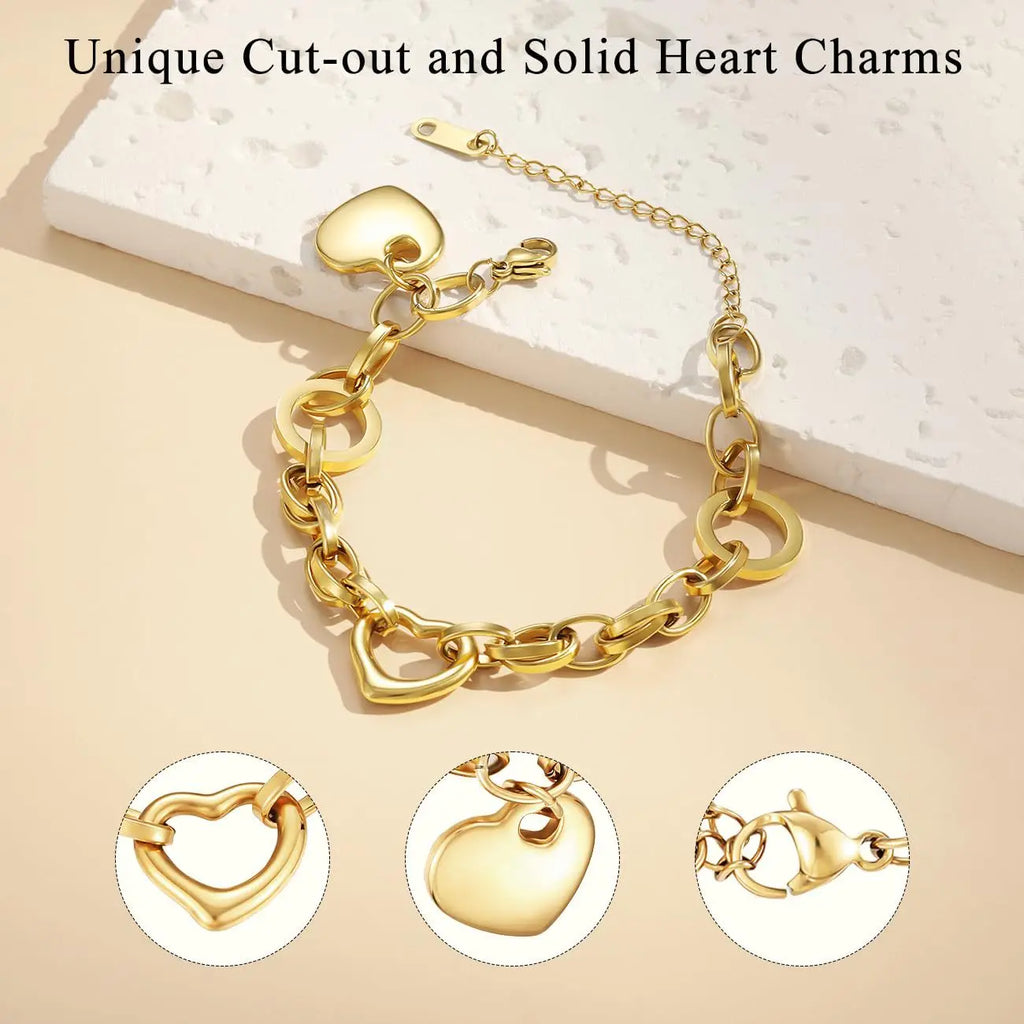 SF-A1014115 Bracelet Chaîne à Breloques Cœur pour Femme