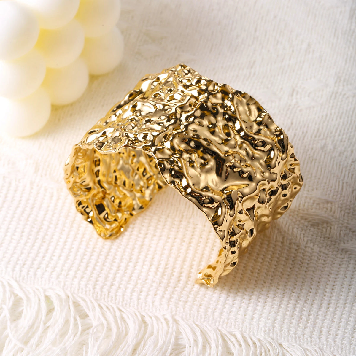 Bracelet Jonc Ouvert Épais pour Femme Plaqué Or 18K