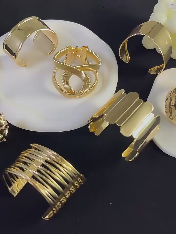 Bracelet Jonc Ouvert Épais pour Femme Plaqué Or 18K